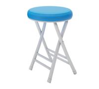 QTWLG Tabouret Pliant Rond De 50cm, Tabouret De Bar Pliable pour Maison, Tabourets De Camping Portable Chaise Pliante Rembourrée en Cuir, Capacité De 150kg(White+Blue)