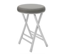 QTWLG Tabouret Pliant Rond De 50cm, Tabouret De Bar Pliable pour Maison, Tabourets De Camping Portable Chaise Pliante Rembourrée en Cuir, Capacité De 150kg(White+Gray)
