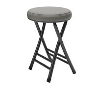 QTWLG Tabouret Pliant Rond De 50cm, Tabouret De Bar Pliable pour Maison, Tabourets De Camping Portable Chaise Pliante Rembourrée en Cuir, Capacité De 150kg(Black+Grey)