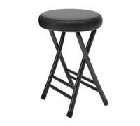 QTWLG Tabouret Pliant Rond De 50cm, Tabouret De Bar Pliable pour Maison, Tabourets De Camping Portable Chaise Pliante Rembourrée en Cuir, Capacité De 150kg(Black)