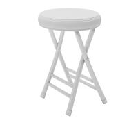 QTWLG Tabouret Pliant Rond De 50cm, Tabouret De Bar Pliable pour Maison, Tabourets De Camping Portable Chaise Pliante Rembourrée en Cuir, Capacité De 150kg(White)