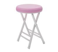 QTWLG Tabouret Pliant Rond De 50cm, Tabouret De Bar Pliable pour Maison, Tabourets De Camping Portable Chaise Pliante Rembourrée en Cuir, Capacité De 150kg(White+Pink)