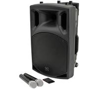 qtx | QX12PA Plus Système de sonorisation Portable Complet | 2 Microphones sans Fil UHF et Lecteur multimédia Connectivité USB/SD/FM/Bluetooth, Noir, 30,5 cm