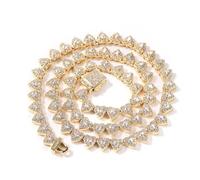 QTYQWC 14K Gold sur 925 Silver 7 mm Design coeur design micro-bijoux de mossanite, jeu de collier de tennis de style hip-hop, charme captivant pour l'âme romantique, cadeaux papa