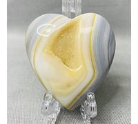 QTYQWC Agate rayé géode Coeur en Forme de Coeur à la Main de Sculpture à la Main Gift à la Maison Ornement Spirituel Cristaux et Pierres décoratives, Taille 65 mm 60 mm