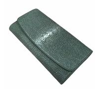 QTYQWC Authentique Exotique Lisse Peau de Stingray Dame Grand Portefeuille à Trois Volets en Cuir véritable Femme Pochette Porte-Monnaie Femmes Longs Porte-Cartes (Vert)