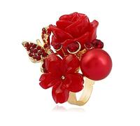 QTYQWC Bague de mariage de fleurs de rose pour les femmes Engagement Round Rhinstone Crystal Aryclic Daisy Plumeria Réglable enveloppe ouverte Anneaux de doigt Comfort Fit Cocktail Party