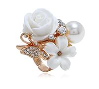 QTYQWC Bague de mariage de fleurs de rose pour les femmes Engagement Round Rhinstone Crystal Aryclic Daisy Plumeria Réglable enveloppe ouverte Anneaux de doigt Comfort Fit Cocktail Party