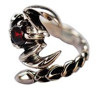 QTYQWC Bague Scorpion Vintage en Argent Sterling 925 Noir avec Pierre de Grenat Rouge pour Hommes et Femmes, Ouverte et réglable