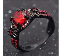 QTYQWC Bagues de Doigt en Opale de feu Blanche CZ, Bague Ronde Tendance en Rubis Rouge pour Femme, Bijoux de Mariage en Or Noir 10 carats, Taille 6 à 10