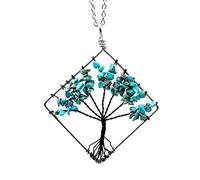 QTYQWC Black Tree Life Pendant Quartz Collier Crystal Collier Chakra Gemolstones Copper Wrap Bijoux pour Les Femmes