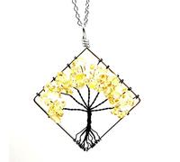 QTYQWC Black Tree Life Pendant Quartz Collier Crystal Collier Chakra Gemolstones Copper Wrap Bijoux pour Les Femmes