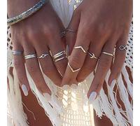 QTYQWC Bohemien Bohemian Ancient Silver Star Moon Twisted Figure 8 combinaison de bague Ensemble de 12 pièces pour les filles et les adolescents empiler les anneaux