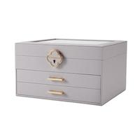 QTYQWC Boîte de Rangement de Bijoux exquise fenêtre Rabattable boîte à Bijoux à Trois Couches boîte de Rangement de Bijoux en Cuir Simple Collier Bague Boucle d'oreille boîte de Rangement de