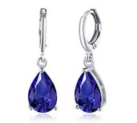 QTYQWC Boucles d'oreilles créoles à Tige en Argent Sterling avec Saphir véritable pour Femme, Bijoux en Pierre précieuse créée ou simulée, en Forme de Larme, à Levier