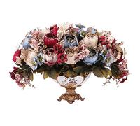 QTYQWC Bouquets artificiels de Pivoine avec Simulation de Vase en résine Fausse de Poison Bonsaï Faux Flanelle Fleurs de Soie de Table Centres de Table de Mariage Décor de Bureau à la Maison
