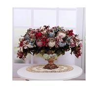 QTYQWC Bouquets artificiels de Pivoine avec Simulation de Vase en résine Fausse de Poison Bonsaï Faux Flanelle Fleurs de Soie de Table Centres de Table de Mariage Décor de Bureau à la Maison