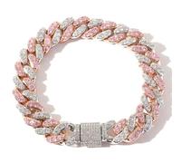 QTYQWC Bracelet de chaîne de liaison cubaine en or 14k 12 mm avec Moissanite rose et blanc, Jeux de déclaration pour hommes, cadeau pour lui