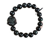QTYQWC Bracelet en Obsidienne Noire, Bracelet en Cristal de Perles Rondes en Obsidienne Naturelle Talisman Attire l'amour, l'argent Heureux, protège l'amour, l'argent, la Chance, la