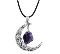 QTYQWC Collier à Charme en Quartz Forme de Lune avec Cordon de Cordon Rose Pendentif en Quartz pour Les Femmes Cadeaux