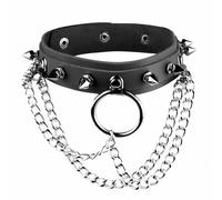 QTYQWC Collier de cou réglable en cuir en cuir à mode collier de cou avec de type chaîne de bague un blanc