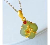 QTYQWC Collier de Plante de Jade hétien Naturel incrusté d'argent, Style Chinois rétro réglable Unique en Or Sable, Bijoux artisanaux pour Femmes (Couleur de la gemme : Ambre, Longueur : 50 cm)