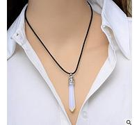 QTYQWC Collier en Cristal Naturel Opale de Taille Moyenne, Pierre de Sable Bleue, Colonne hexagonale, Pendentif Pendule, chaînes en Cuir, Collier-5