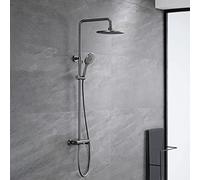 QTYQWC Ensemble de Robinet de Douche exposé, Pomme de Douche de Pluie ABS avec pulvérisateur de Douche à Main, système de Douche à Manche Unique Mural avec Baignoire, Pistolet Gris, Chrome