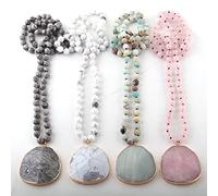 QTYQWC Fashion Natural Stone Long Nouted Colliers Facette Stone Drop Pendante Femmes Collier Ethnique, Amazonite, 86 cm
