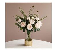 QTYQWC Fleur Artificielle avec Vase Set Rose Rose Rose Fleurs de Rose Bouquets de Fleurs truquées pour la Maison/Décor de Mariage/fête, 22 "H Table Central Piece de Bureau Décoration de fête de
