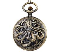 QTYQWC Gold Octopus mécanique de Poche Montre Steampunk Skeleton Hand-Wind Horloge Watch with Chain for Men Women Collection