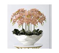 QTYQWC Grande orchidée Artificielle avec Vase Blanc décoratif PU phalaenopsis Arrangement de Fleurs artificielles Fausses Plants en Pot Tableaux de Table de Salon décoration intérieure