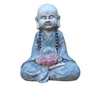 QTYQWC Light Solar Zen Garden Statue Ornement Home Decor Solar Solar Solar Serenity Bouddha avec Boule de Verre craquelé
