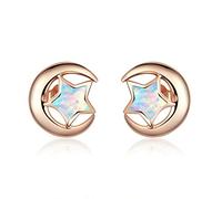QTYQWC Lune et étoiles 2 Couleurs Boucles d'oreilles à Goujon pour Femmes Bijoux de Mariage Boucles