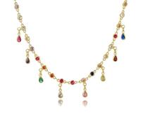 QTYQWC Nouveau Collier de chaîne de Liaison en Pierre cristalline multicolo