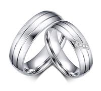 QTYQWC Nouveauté 6MM Hommes Titane Acier Inoxydable promesse de Mariage bagues de fiançailles pour Lui et Ses Femmes Strass CZ Incrustation Bandes de Saint Valentin