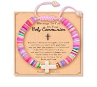 QTYQWC Premiers Cadeaux de Communion Que Dieu Vous bénisse Croix Bracelet pour Les Femmes Communion Baptême Confirmation Catholic Christian Gifts
