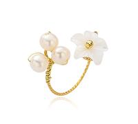 QTYQWC Rague de déclaration de fleur de perle de shell daity shell pour les femmes plaquées fausses plates perles boules ouvertes anneaux confort ajusté réglable extensible d'anniversaire à la main