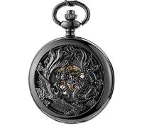 QTYQWC Regarder de Poche mécanique Dragon Play Ball Steampunk Skeleton Hand-Wind Horloge Watch with Chain for Men Women Collection