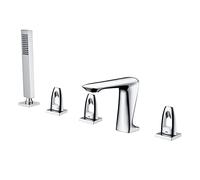 QTYQWC Robinet de Baignoire, Ensemble de Douche de Bain monté sur Le Pont 5 pièces, douchette à Main en Laiton, mitigeur de lavabo, Robinet d'évier de Baignoire largement répandu(Nero)