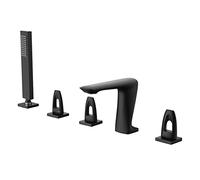 QTYQWC Robinet de Baignoire, Ensemble de Douche de Bain monté sur Le Pont 5 pièces, douchette à Main en Laiton, mitigeur de lavabo, Robinet d'évier de Baignoire largement répandu(Nero)