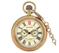 QTYQWC Royal Copper London 1856 Antique 5 Hands Mands Mechanical Pocket & Watchs Antique Hand Winding Skeleton Mens Pocket Watch Chain