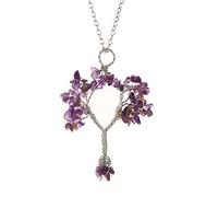 QTYQWC Stone Brute Naturelle Collier fabriqué à la Main en métal enveloppé de Pierre éternelle Longue Arbre de Vie Unique de Conception