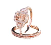 QTYQWC Superbe Bague de fiançailles en morganite remplie d'or Rose 18 carats, Ensemble de Bijoux pour Femme, Taille 6-10 (Code US 7)