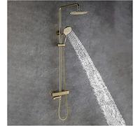 QTYQWC Système de Douche en Or Thermostatic Down Faucet Set Wall Murled Shower Combo Set 10 Pouces Rain Maboter Combo Ensemble avec Spout Bask, Pie de Douche de Pluie, 3 Modes Douche à Main