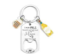 QTZXZX Cadeau Fils Porte-clés Fils Je t'aime Porte Clés n'oublie jamais Que Je t'aime pour Toujours Acier Inoxydable Cadeau Amour Anniversaire Noël Garçon Enfant Homme de fin d'études pour fils (1)