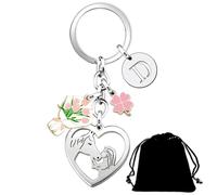 QTZXZX Cadeaux Fille et Cheval pour Femme. Porte-clés lettre initiales Coeur Porte Clef argent A-Z 26 chanceux. Personnalité Cadeaux de Amoureux des Chevaux et Fille Anniversaire Noël (D)