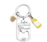 QTZXZX Porte Clé Parrain Cadeau Parrain Demande Définition Parrain Porte cle veux tu etre mon Porte Clef Personnalisé Cadeau Homme Anniversaire Fête Des Pères Bapteme (3)