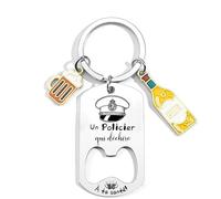 QTZXZX Porte-Clés Décapsuleur Policier - Cadeau Policier Original Décapsuleur Inox Personnalisé pour Policier Homme Accessoire Unique Ouvre Bouteille Policier Idée Cadeau Policier
