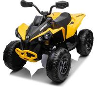 Quad électrique Can-am Renegade pour enfants, jaune, monoplace, suspension avant et arrière, feux LED, batterie 12 V, 2 moteurs 35 W, roues souples en EVA, lecteur MP3 avec entrée USB/AUX, sous licenc